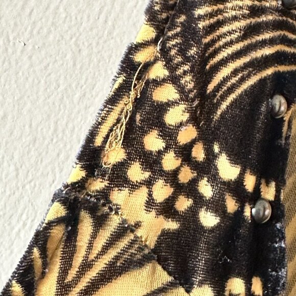 Women's L Free People Velvet Shift Dress Mini Black Tan Studs at Neckline - Picture 11 of 11